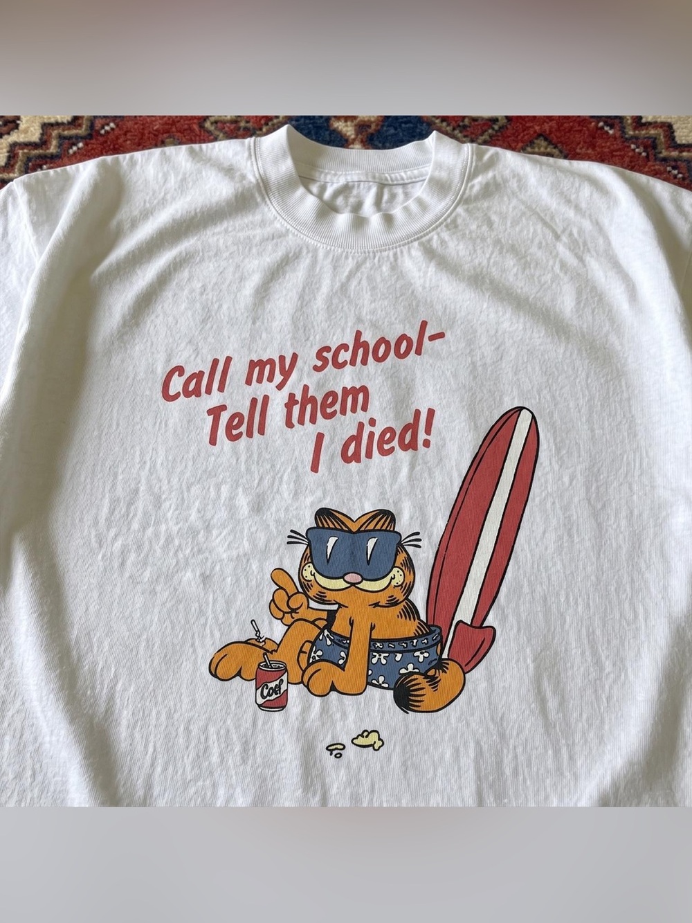 Garfield Surf Graphic Cat T-Shirt in White - Picture 2 of 4
